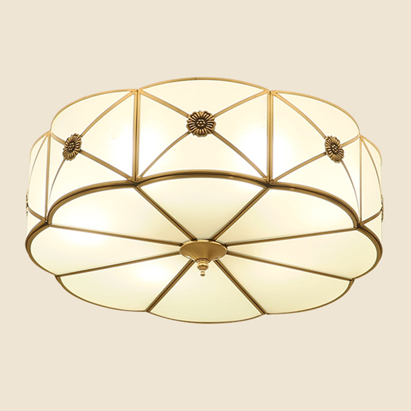 Vintage Shaded Ceiling Light Fixture Glass Ceiling Mount Chandelier in Brass
