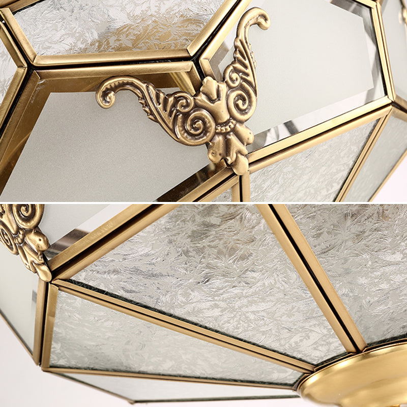 Vintage Shaded Ceiling Light Fixture Glass Ceiling Mount Chandelier in Brass