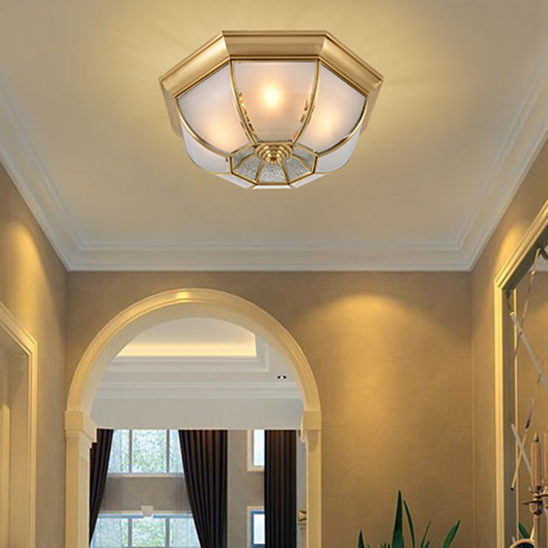 Vintage Shaded Ceiling Light Fixture Glass Ceiling Mount Chandelier in Brass