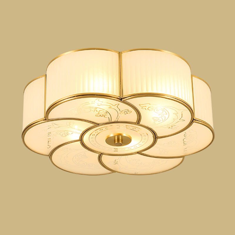 Vintage Shaded Ceiling Light Fixture Glass Ceiling Mount Chandelier in Brass