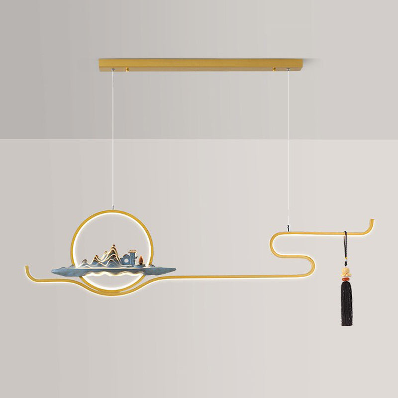 Contemporary Kitchen Pendant Lights Linear Island Chandelier Lights Metal 2 Light