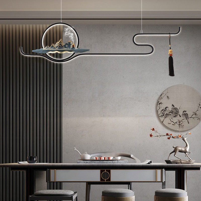 Contemporary Kitchen Pendant Lights Linear Island Chandelier Lights Metal 2 Light