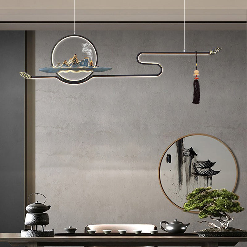 Contemporary Kitchen Pendant Lights Linear Island Chandelier Lights Metal 2 Light