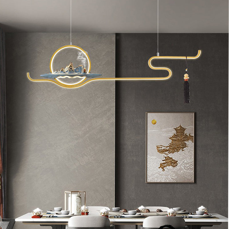 Contemporary Kitchen Pendant Lights Linear Island Chandelier Lights Metal 2 Light