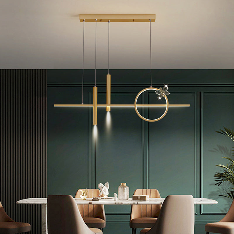 Contemporary Island Light Linear Metal 4 Light Island Chandelier Lights