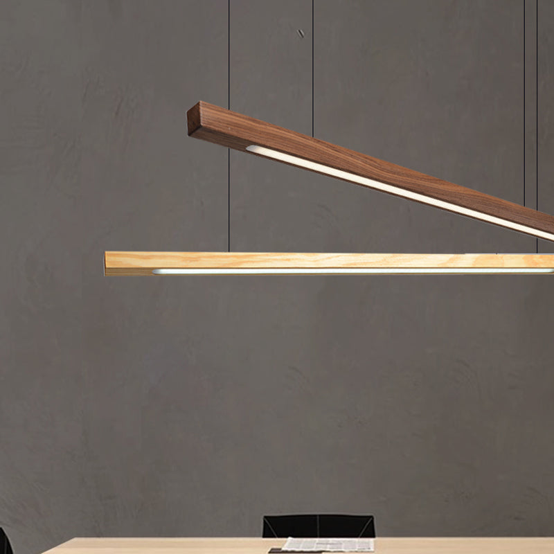 Modern Style Linear Hanging Pendant Light Wood 1-Light Ceiling Pendant Light