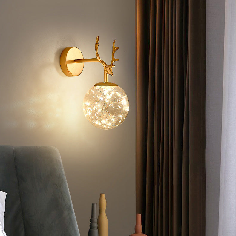 Modern Style Spherical Shape Wall Sconce Glass 1 Light Sconce Lighting for Bedside