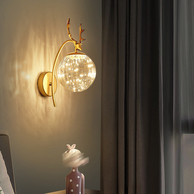 Modern Style Spherical Shape Wall Sconce Glass 1 Light Sconce Lighting for Bedside