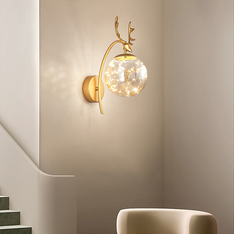 Modern Style Spherical Shape Wall Sconce Glass 1 Light Sconce Lighting for Bedside