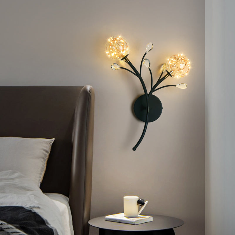 Glass Round Shape Wall Light Modern Style 2-Lights Wall Mounted Light Fixture