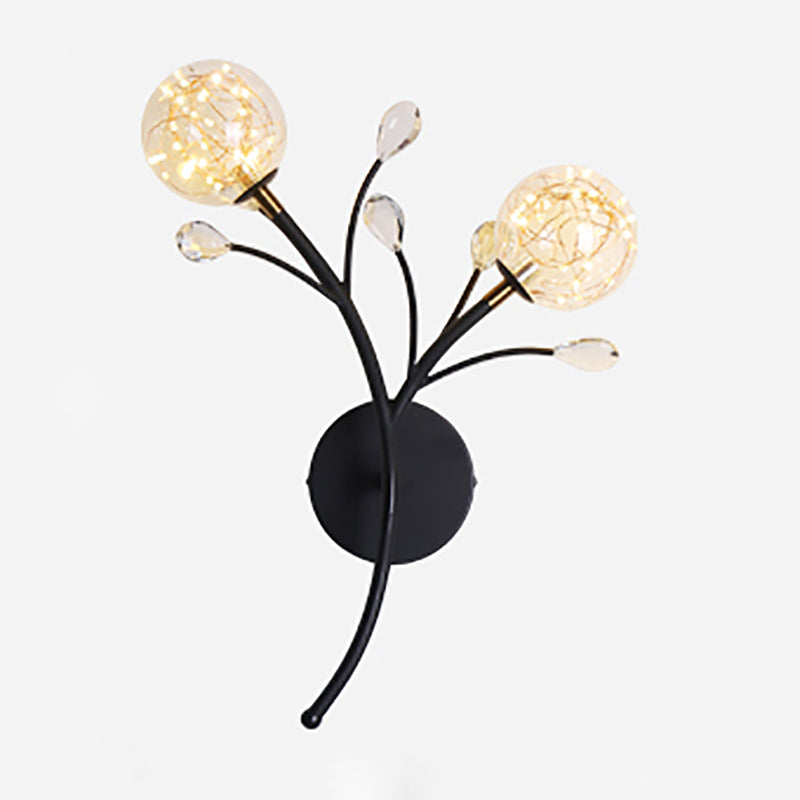 Glass Round Shape Wall Light Modern Style 2-Lights Wall Mounted Light Fixture