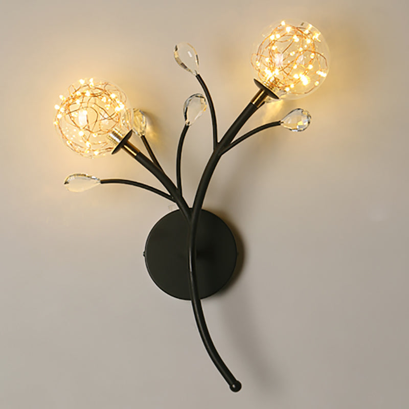 Glass Round Shape Wall Light Modern Style 2-Lights Wall Mounted Light Fixture