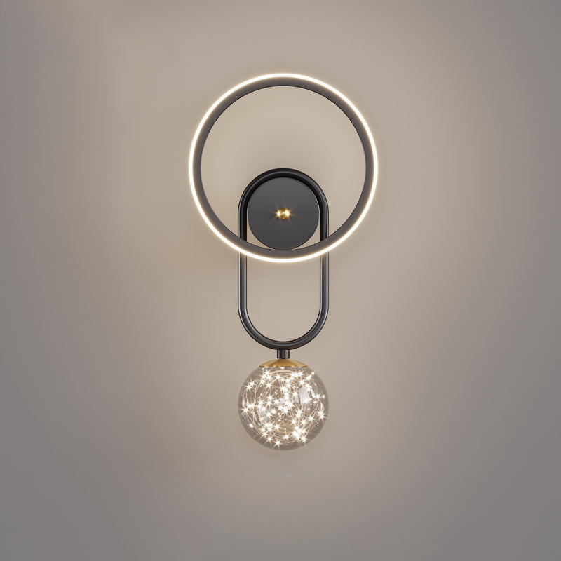 Glass Round Shape Wall Light Modern Style 2-Lights Wall Mount Light Fixture