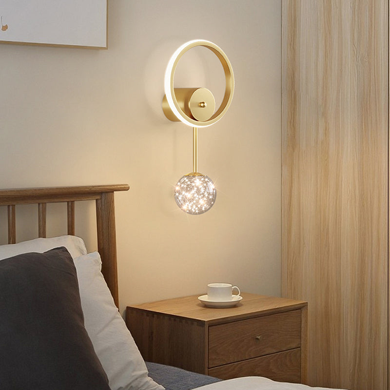 Glass Round Shape Wall Light Modern Style 2-Lights Wall Mount Light Fixture