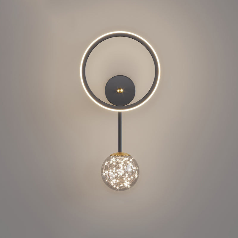Glass Round Shape Wall Light Modern Style 2-Lights Wall Mount Light Fixture