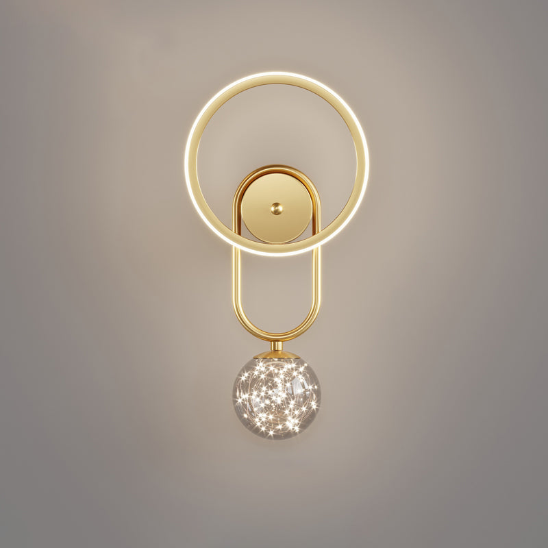 Glass Round Shape Wall Light Modern Style 2-Lights Wall Mount Light Fixture