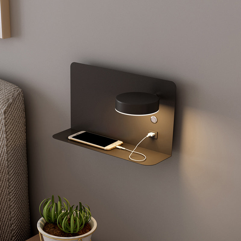 Bedside Reading Wall Light Rotatable Nordic LED Sconce with Shelf and USB Charging Port