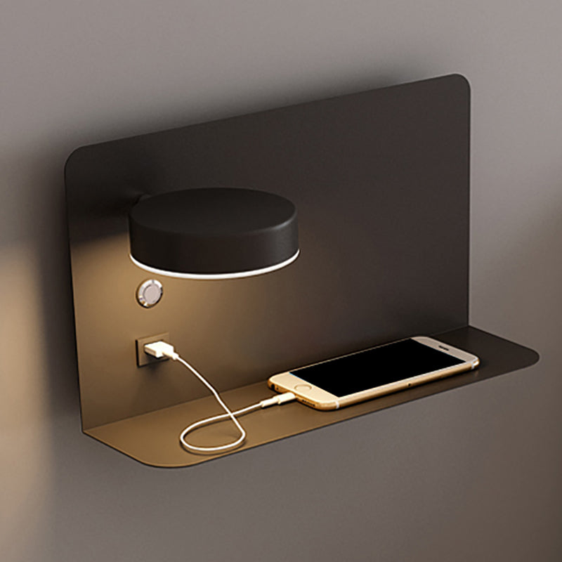 Bedside Reading Wall Light Rotatable Nordic LED Sconce with Shelf and USB Charging Port