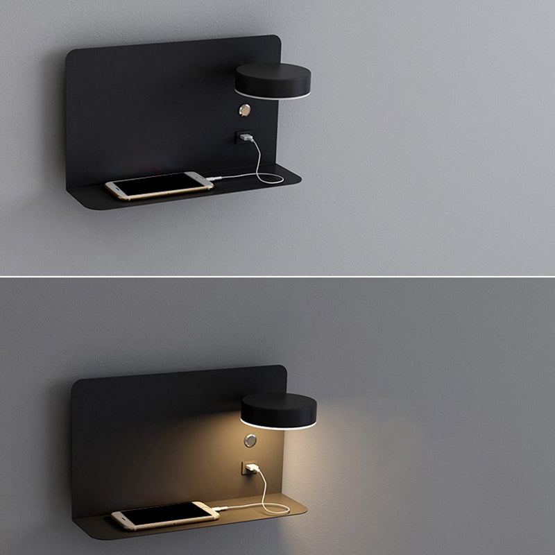 Bedside Reading Wall Light Rotatable Nordic LED Sconce with Shelf and USB Charging Port