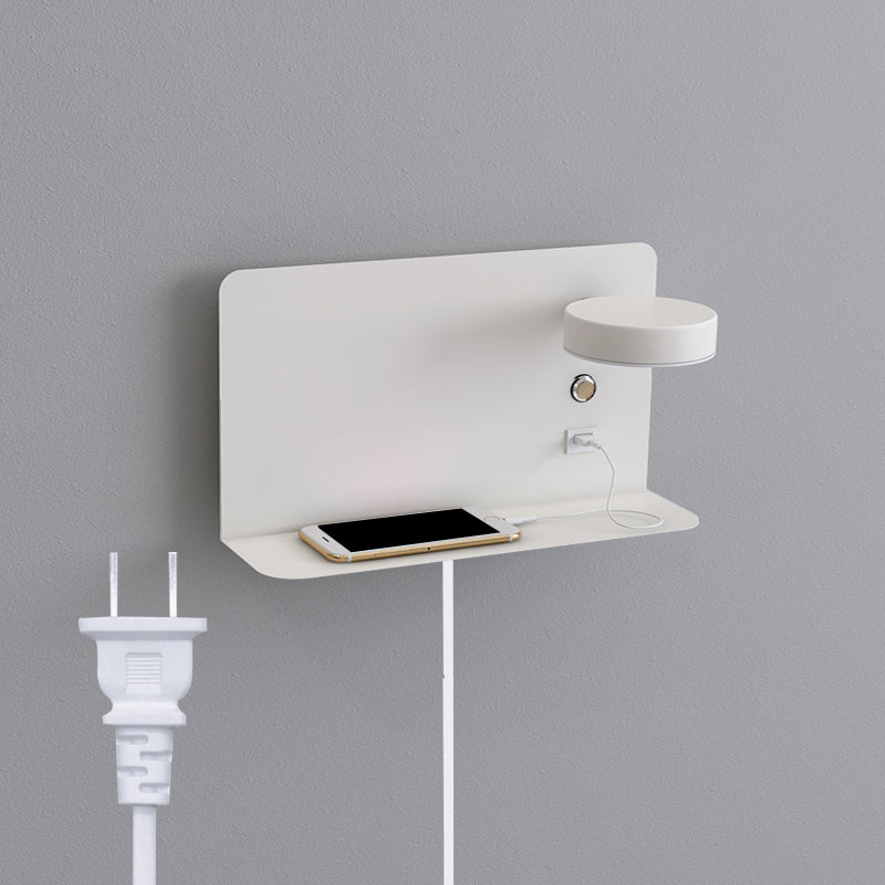Bedside Reading Wall Light Rotatable Nordic LED Sconce with Shelf and USB Charging Port