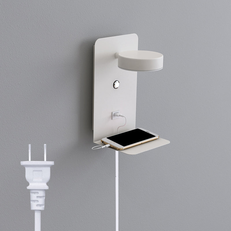 Bedside Reading Wall Light Rotatable Nordic LED Sconce with Shelf and USB Charging Port