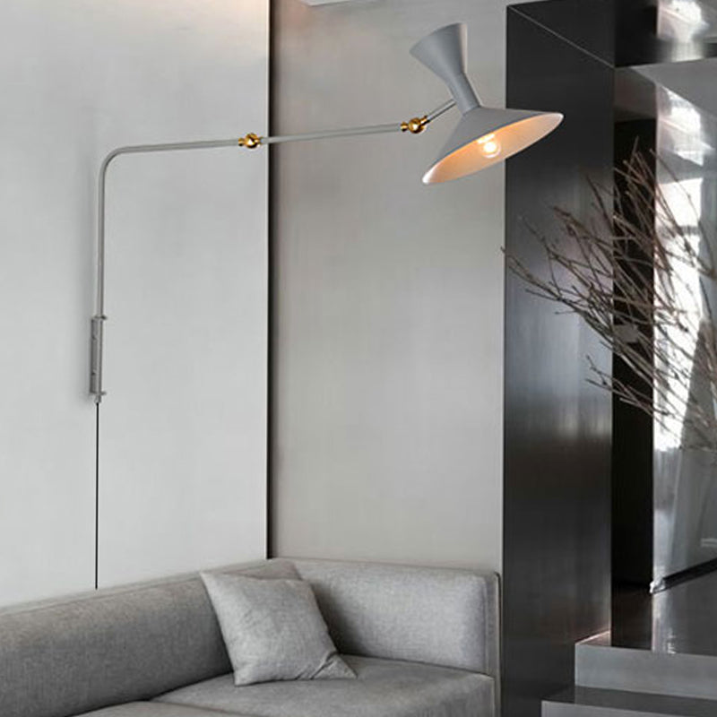 Nordic Metal Wall Light Conical Shade 2 Lights Adjustable Wall Sconce for Living Room