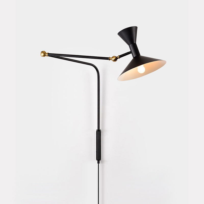 Nordic Metal Wall Light Conical Shade 2 Lights Adjustable Wall Sconce for Living Room