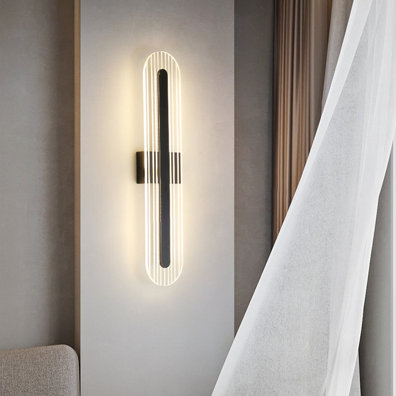 Oval Shade Metal Wall Sconce Modern Style 1 Light Wall Mount Light Fixture in Black