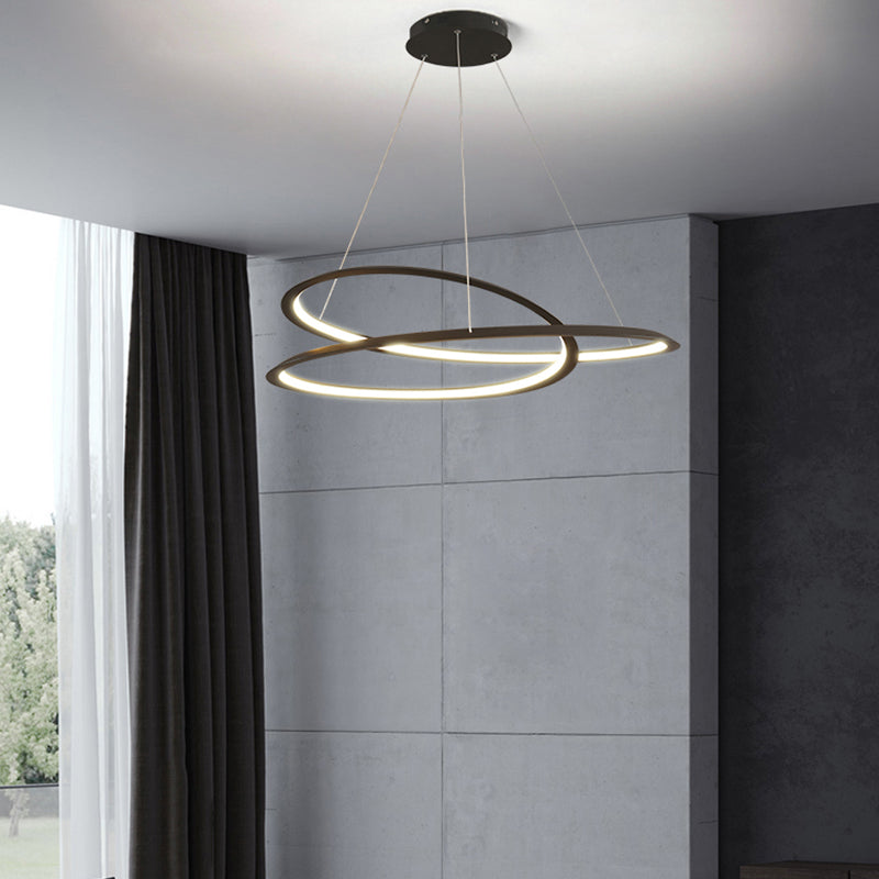 Minimalist Linear Chandelier Metal Black LED Chandelier Pendant for Living Room