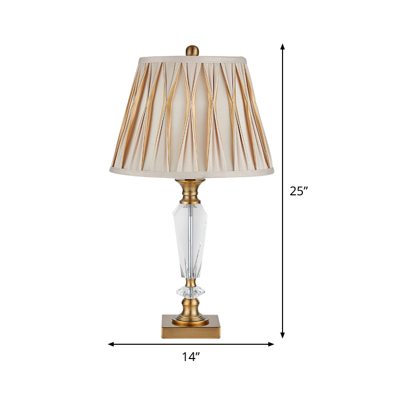 Modernism Tapered/Basket Task Light Hand-Cut Crystal 1 Bulb Nightstand Lamp in Light Brown