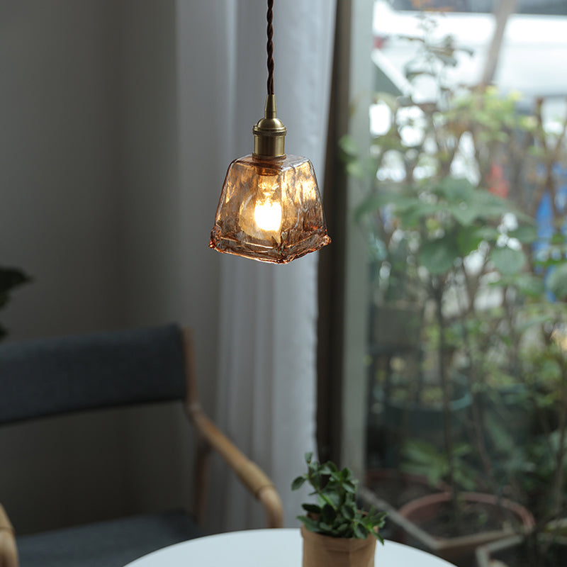 Industrial 1 Light Down Mini Pendant Copper Glass Hanging Light Kit for Dining Room