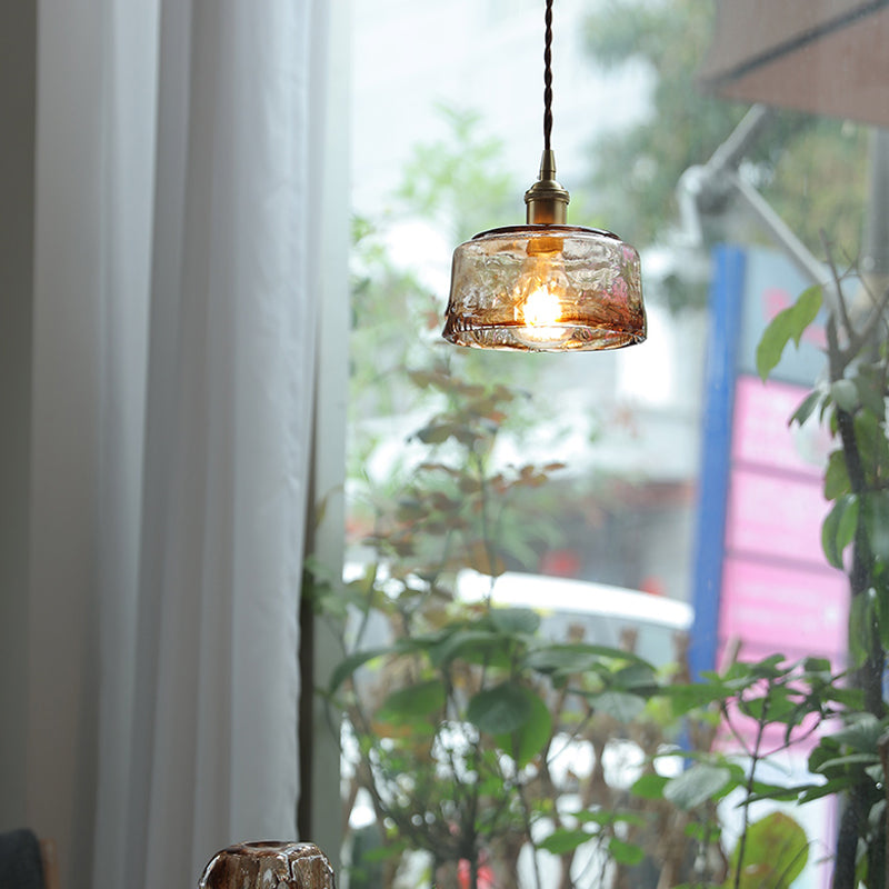 Industrial 1 Light Down Mini Pendant Copper Glass Hanging Light Kit for Dining Room