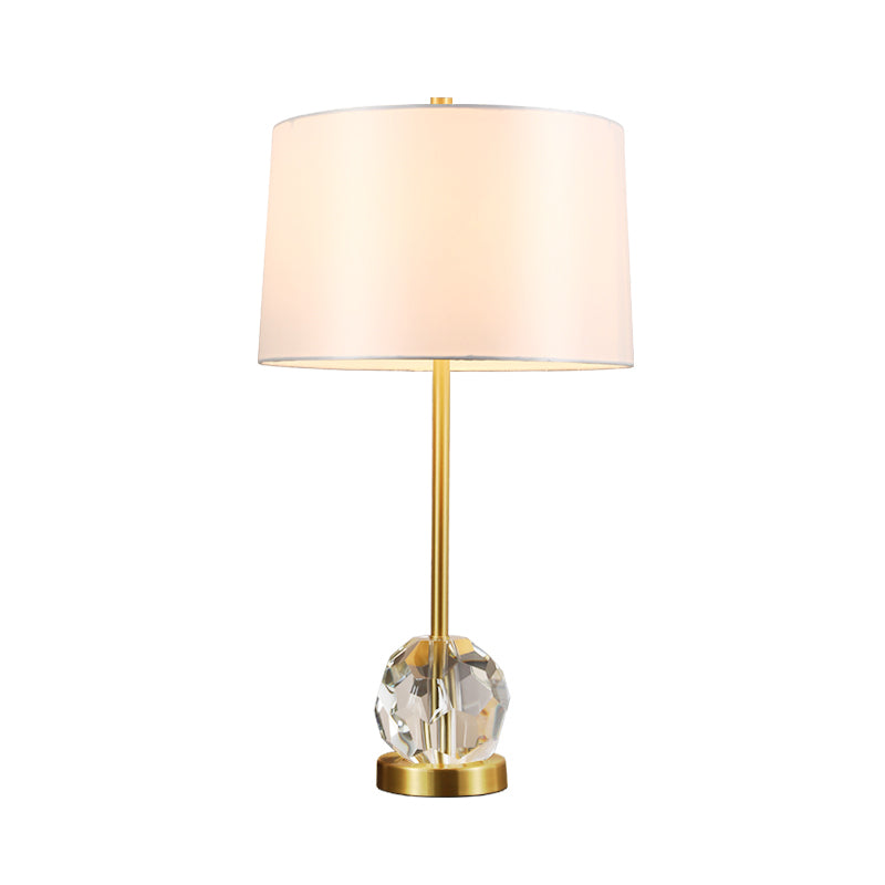 Fabric Drum Shade Task Lamp Modernist 1 Bulb Gold Reading Light with Clear Crystal Ball