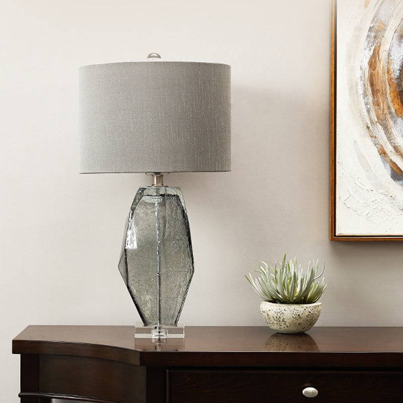 1 tête de salle à manger lampe à table moderne de bureau gris moderne avec une teinte en tissu cylindrique