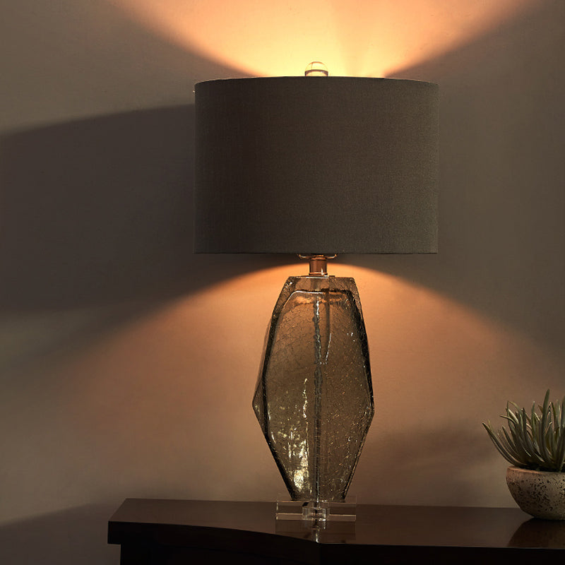 1 tête de salle à manger lampe à table moderne de bureau gris moderne avec une teinte en tissu cylindrique