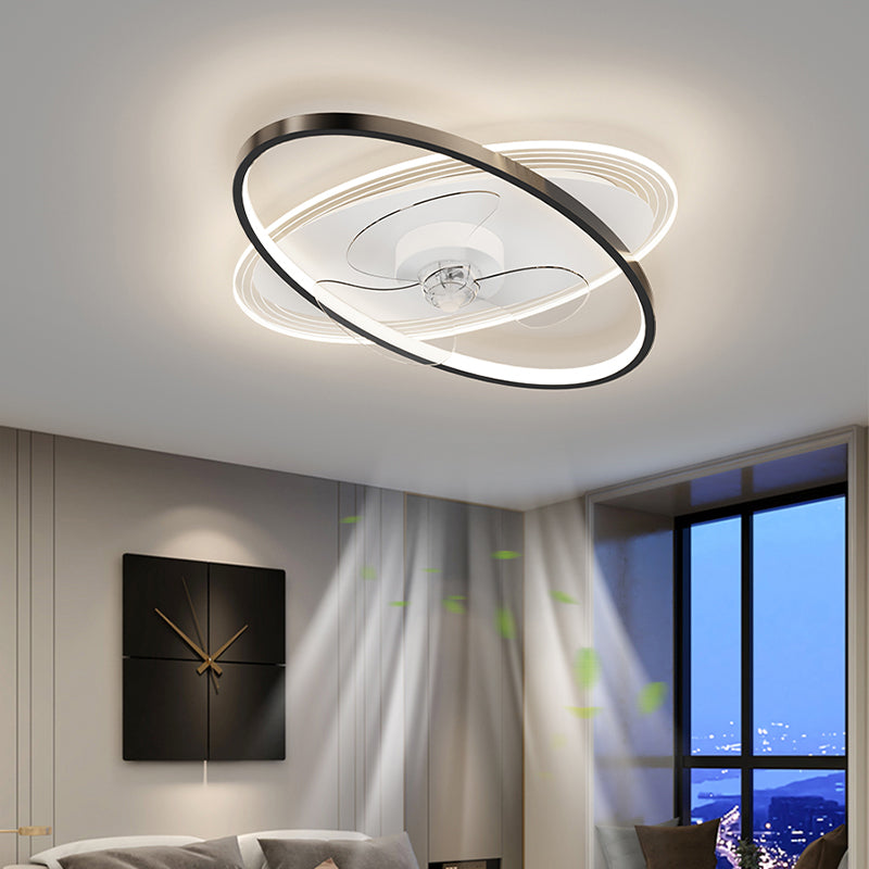 Geometric LED Ceiling Fan Light Modern Metal Bedroom Semi Flush Light with Invisible Blade