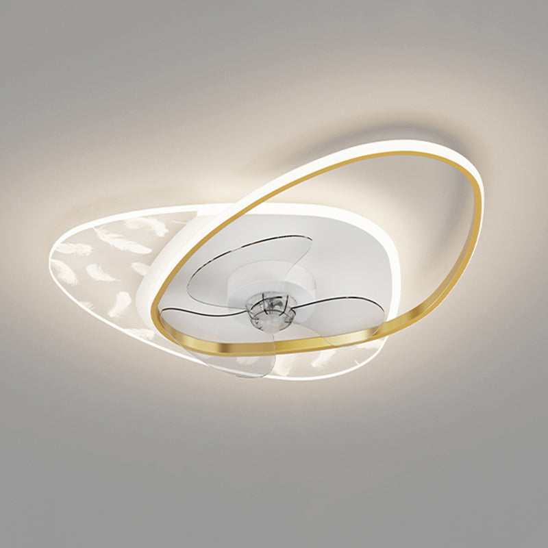 Geometric LED Ceiling Fan Light Modern Metal Bedroom Semi Flush Light with Invisible Blade