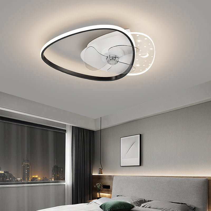 Geometric LED Ceiling Fan Light Modern Metal Bedroom Semi Flush Light with Invisible Blade