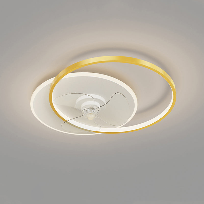 Geometric LED Ceiling Fan Light Modern Metal Bedroom Semi Flush Light with Invisible Blade