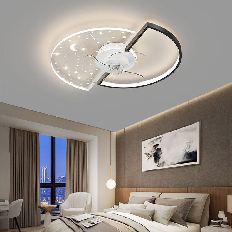 Geometric LED Ceiling Fan Light Modern Metal Bedroom Semi Flush Light with Invisible Blade