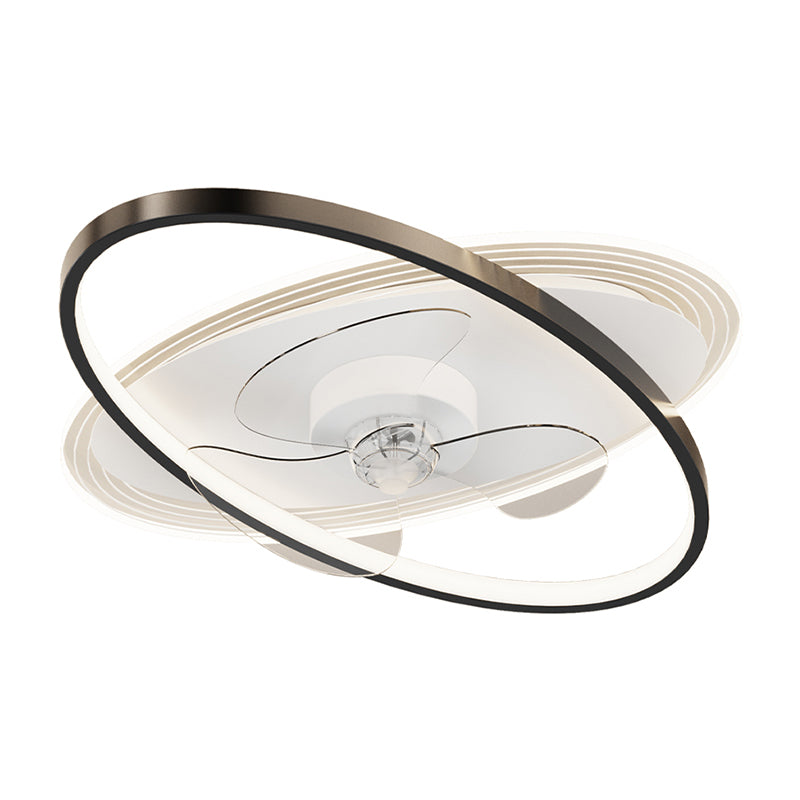 Geometric LED Ceiling Fan Light Modern Metal Bedroom Semi Flush Light with Invisible Blade