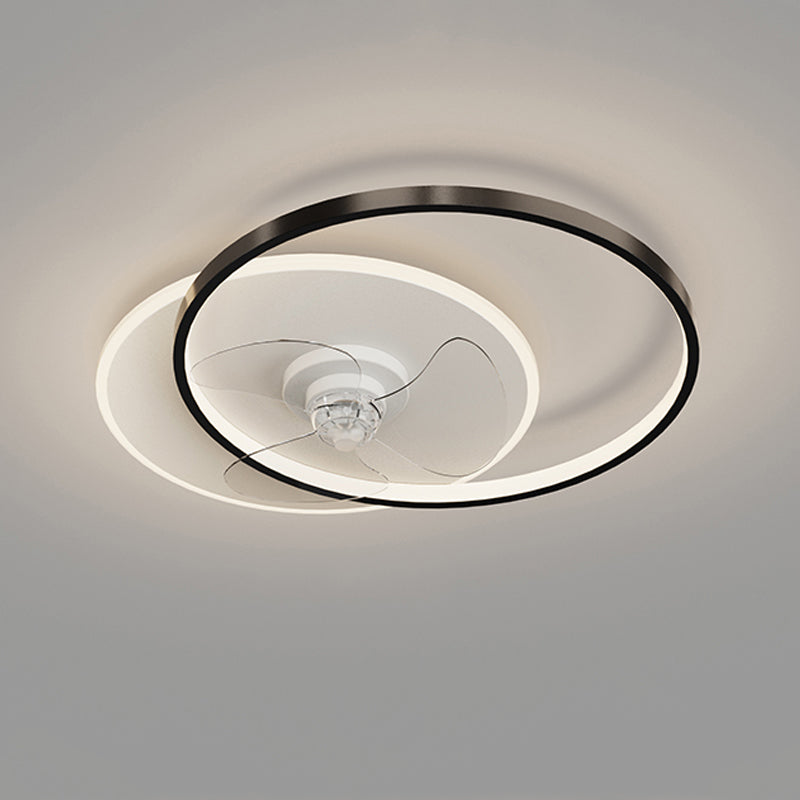 Geometric LED Ceiling Fan Light Modern Metal Bedroom Semi Flush Light with Invisible Blade