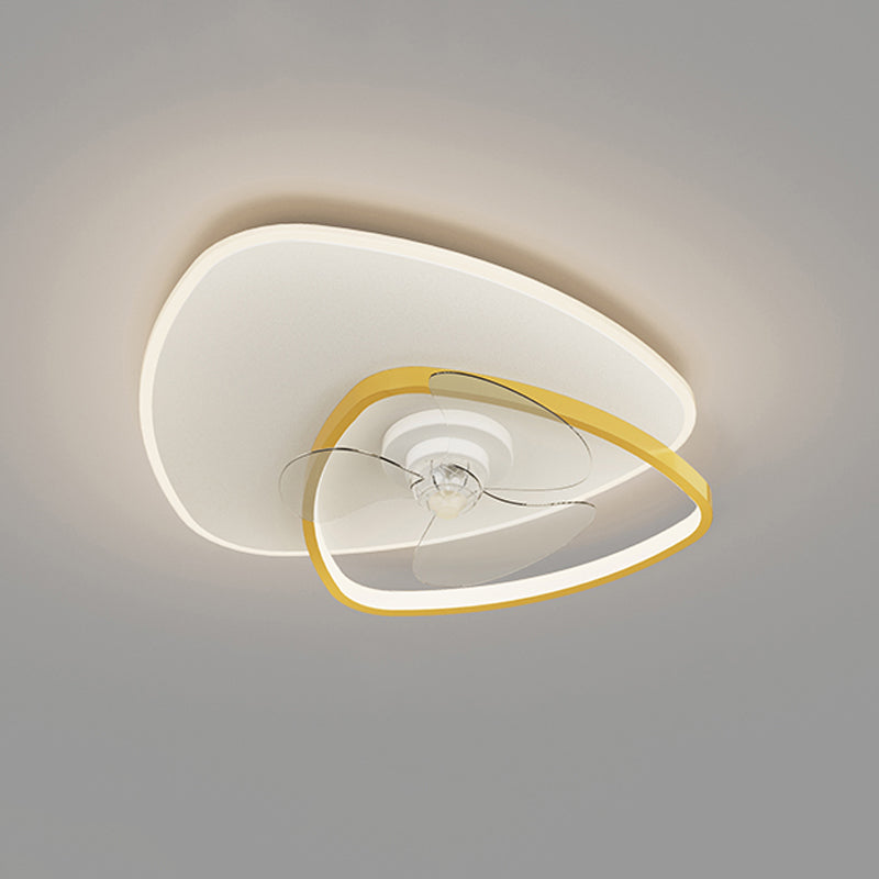 Geometric LED Ceiling Fan Light Modern Metal Bedroom Semi Flush Light with Invisible Blade