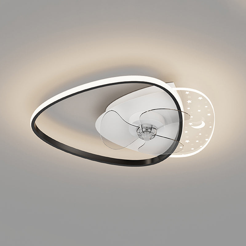 Geometric LED Ceiling Fan Light Modern Metal Bedroom Semi Flush Light with Invisible Blade