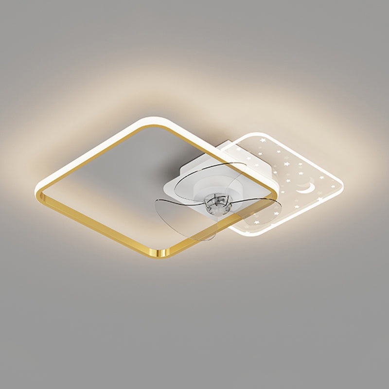 Geometric LED Ceiling Fan Light Modern Metal Bedroom Semi Flush Light with Invisible Blade