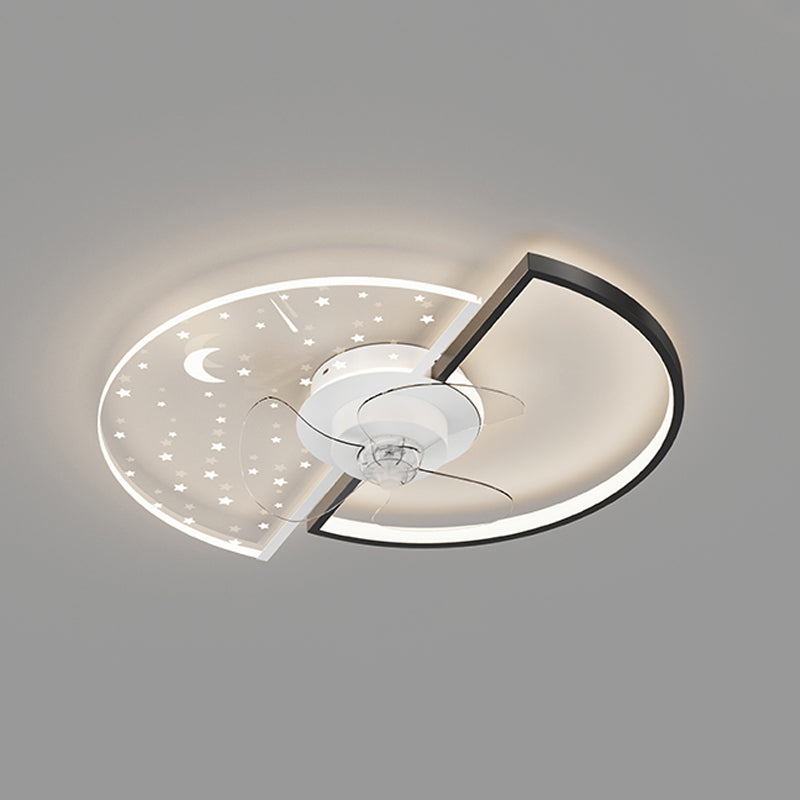 Geometric LED Ceiling Fan Light Modern Metal Bedroom Semi Flush Light with Invisible Blade