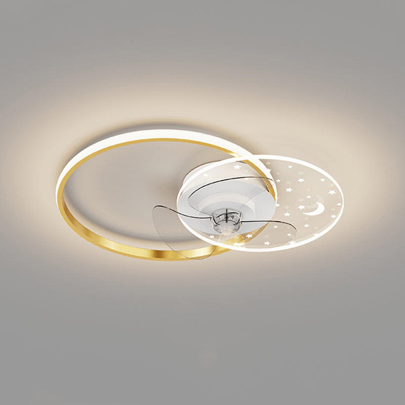 Geometric LED Ceiling Fan Light Modern Metal Bedroom Semi Flush Light with Invisible Blade