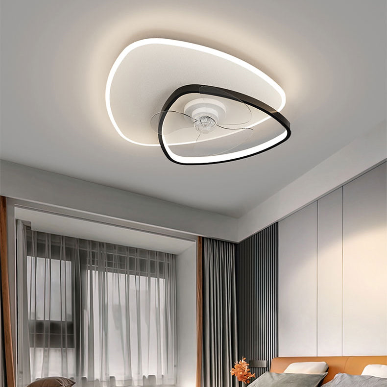 Geometric LED Ceiling Fan Light Modern Metal Bedroom Semi Flush Light with Invisible Blade