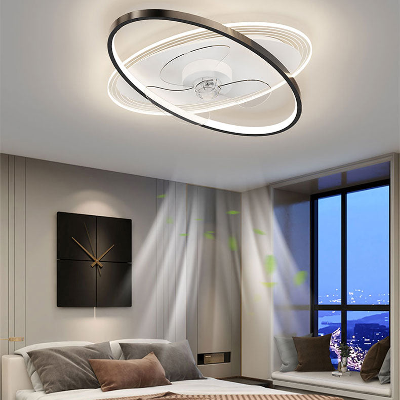 Geometric LED Ceiling Fan Light Modern Metal Bedroom Semi Flush Light with Invisible Blade