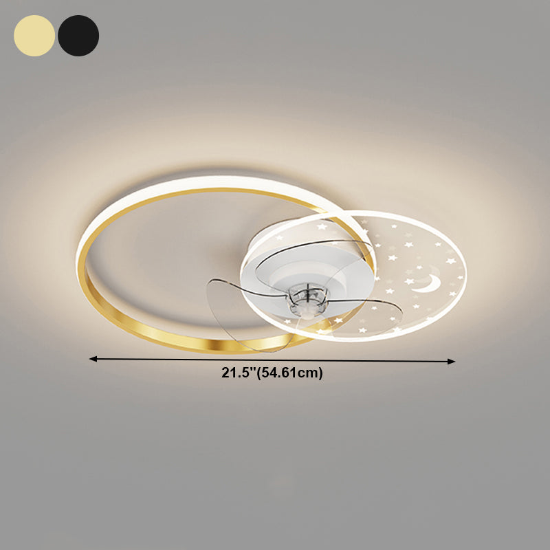Geometric LED Ceiling Fan Light Modern Metal Bedroom Semi Flush Light with Invisible Blade